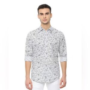 Van Heusen RT: $56 White Floral Print Men's White Shirt size XXL 100% Cotton